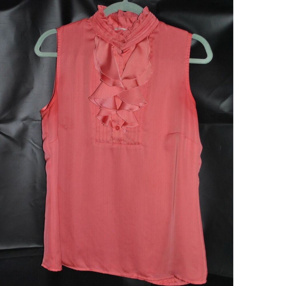 Vintage Liz Claiborne Coral Pink Ruffle Front Secreatry Blouse Size Medium